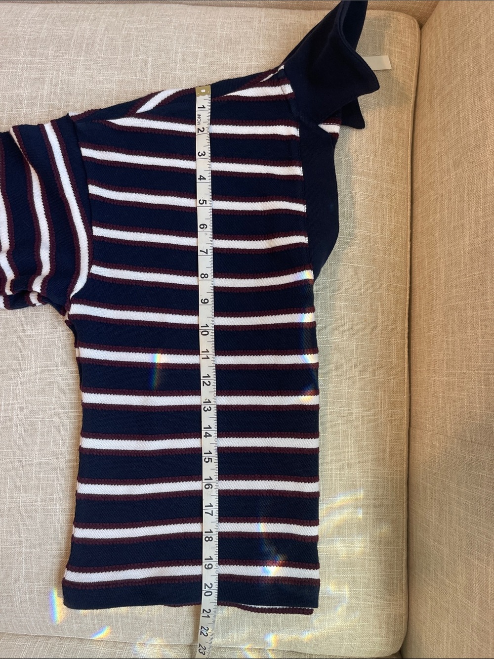 Madewell Navy, White & Burgundy Striped Polo-Style Long Sleeve Top - Picture 6 of 8